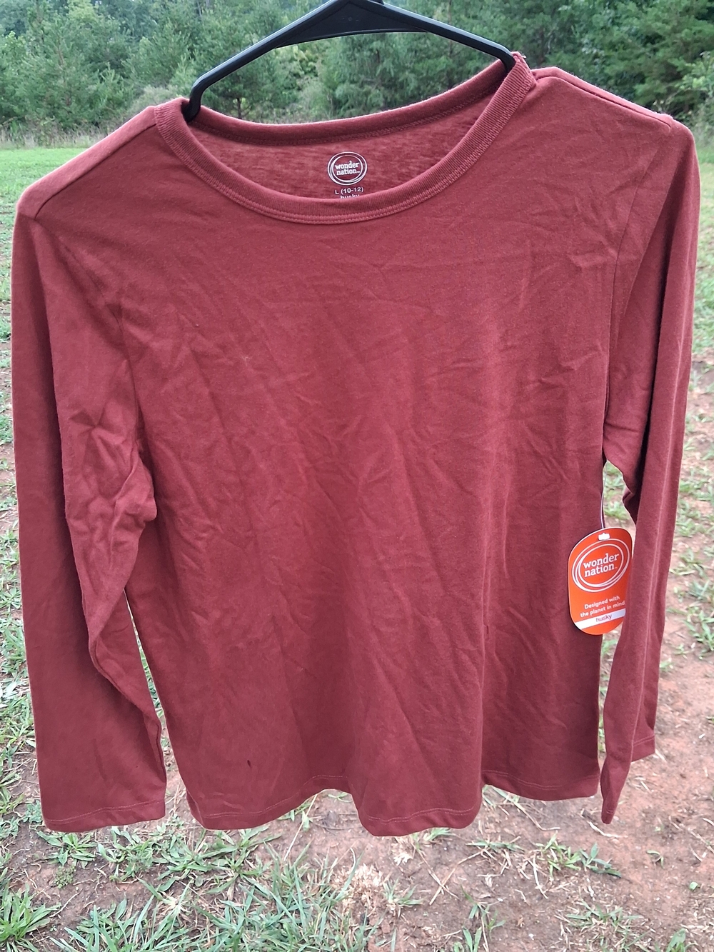 Husky Boys L (10-12) Long-Sleeve Crewneck Tee in Rust Brown NWT